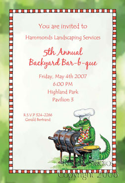 Alligator BBQ Invitation Gator Invitation Grilling Gators Invitations Louisiana Invitations - Cajun Invitations